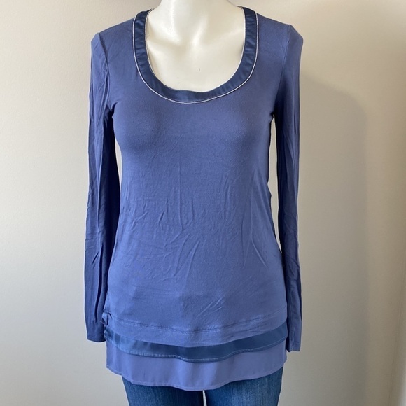 White House Black Market Ball Chain Tee Blue Long Sleeve XXS - Picture 3 of 13